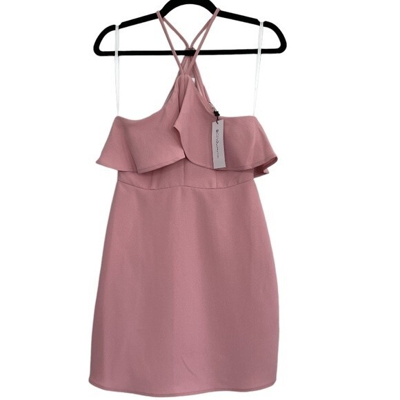 NWT BCBGeneration Asymmetrical Ruffle Halter Mini Dress Pink Rose Size 2 - Picture 1 of 9